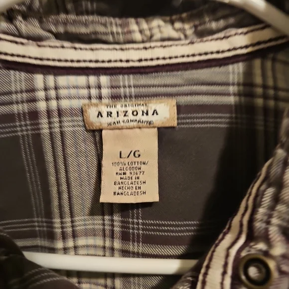Arizona shirt mens size large button down long sleeve plaid flannel regular fit - Picture 2 of 9